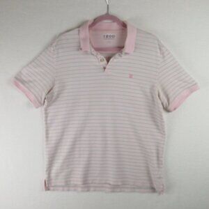 Izod Pique Striped Advantage Polo Size L Pink Green